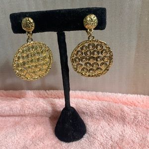 Gold tone Clip on drop Dangle Earrings